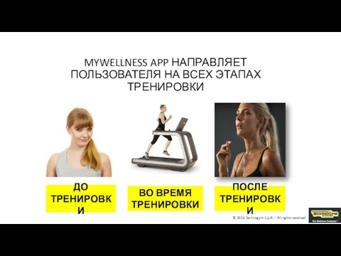 ДО ТРЕНИРОВКИ ПОСЛЕ ТРЕНИРОВКИ ВО ВРЕМЯ ТРЕНИРОВКИ MYWELLNESS APP НАПРАВЛЯЕТ ПОЛЬЗОВАТЕЛЯ НА ВСЕХ ЭТАПАХ ТРЕНИРОВКИ