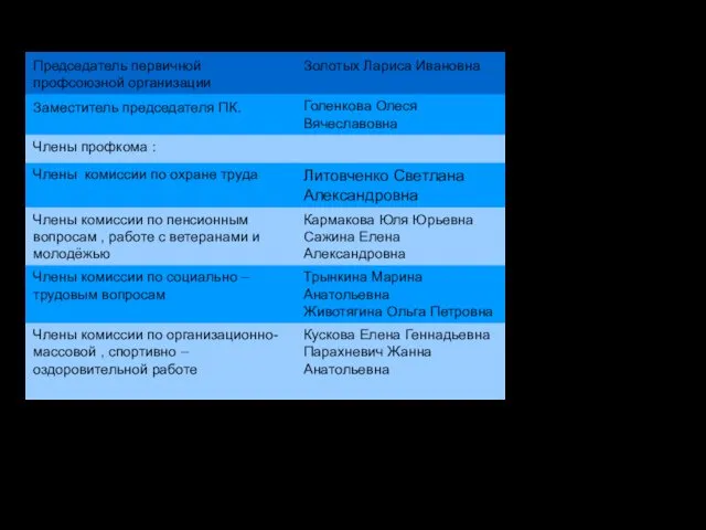 Состав профсоюзного комитета МБОУ СОШ №48 Состав ревизионной комиссии Печерина Марина