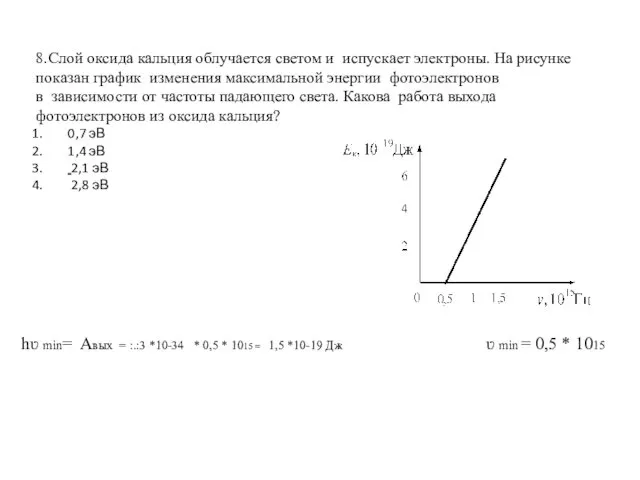 8.Слой оксида кальция облучается светом и испускает электроны. На рисунке показан