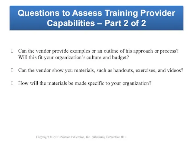 Questions to Assess Training Provider Capabilities – Part 2 of 2