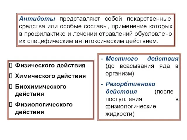 Антидоты представляют собой лекарственные средства или особые составы, применение которых в