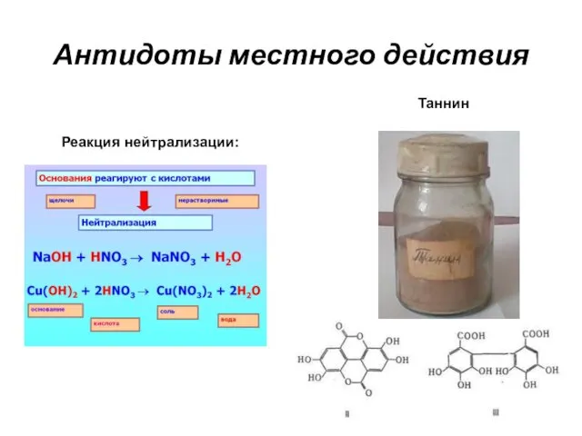 Антидоты местного действия Реакция нейтрализации: Таннин