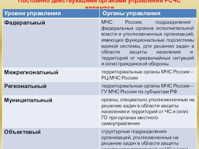 Постоянно действующими органами управления РСЧС являются