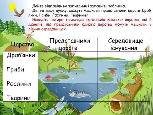 Дайте відповідь на запитання і заповніть таблицю. Де, на вашу думку,