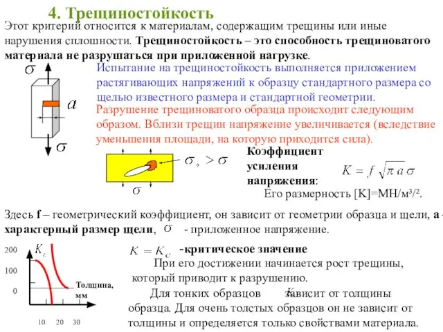 4. Трещиностойкость Этот критерий относится к материалам, содержащим трещины или иные