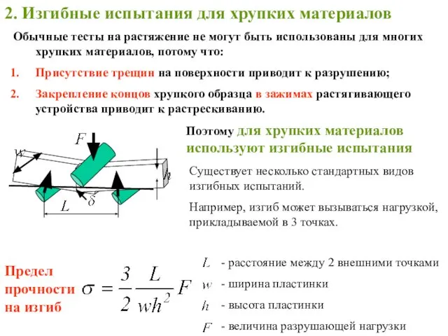 2. Изгибные испытания для хрупких материалов Обычные тесты на растяжение не