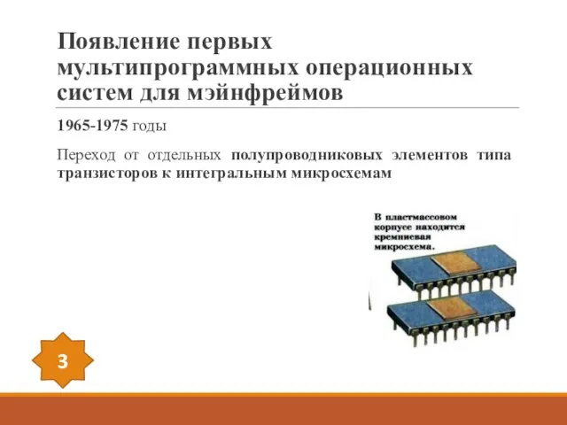 Появление первых мультипрограммных операционных систем для мэйнфреймов 1965-1975 годы Переход от