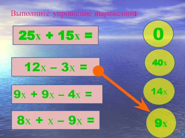 Выполните упрощение выражений: 25х + 15х = 12х – 3х =