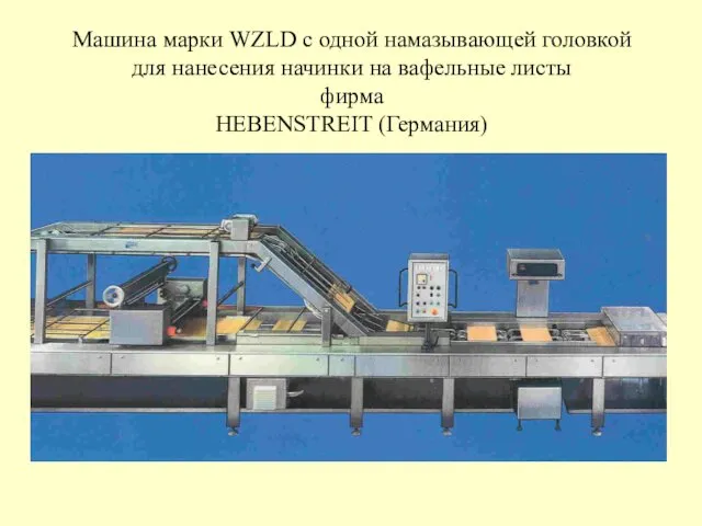 Машина марки WZLD с одной намазывающей головкой для нанесения начинки на вафельные листы фирма HEBENSTREIT (Германия)
