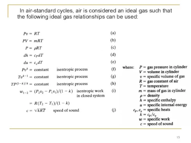 In air-standard cycles, air is considered an ideal gas such that