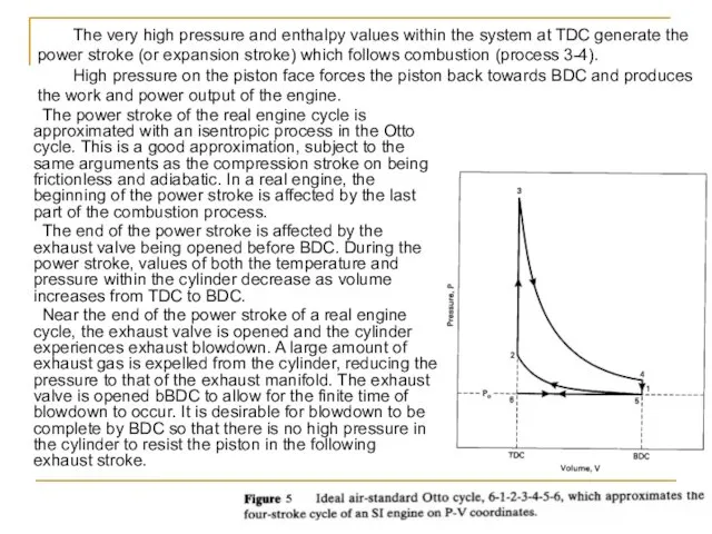 The power stroke of the real engine cycle is approximated with