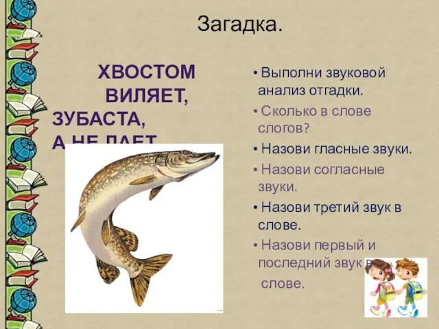 Загадка. Выполни звуковой анализ отгадки. Сколько в слове слогов? Назови гласные