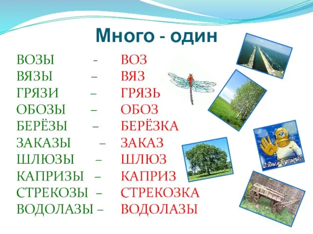 Много - один ВОЗЫ - ВЯЗЫ – ГРЯЗИ – ОБОЗЫ –