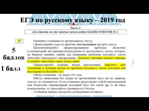 ЕГЭ по русскому языку – 2019 год 5 баллов 1 балл