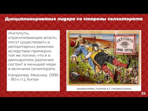 Дисциплинирование лидера со стороны селектората Институты, ограничивающие власть, могут существовать в