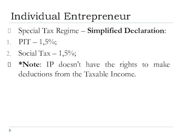 Special Tax Regime – Simplified Declaration: PIT – 1,5%; Social Tax