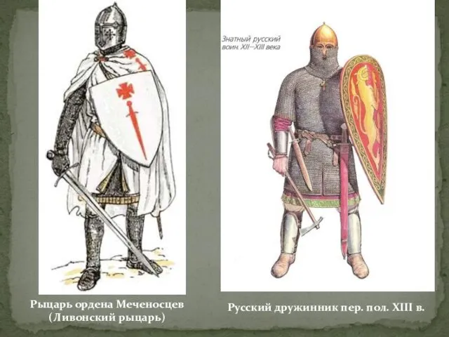 Рыцарь ордена Меченосцев (Ливонский рыцарь) Русский дружинник пер. пол. XIII в.