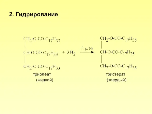 2. Гидрирование триолеат тристерат (жидкий) (твердый)