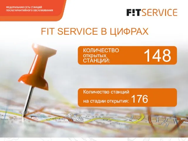 FIT SERVICE В ЦИФРАХ КОЛИЧЕСТВО открытых СТАНЦИЙ: Количество станций на стадии открытия: 176 148