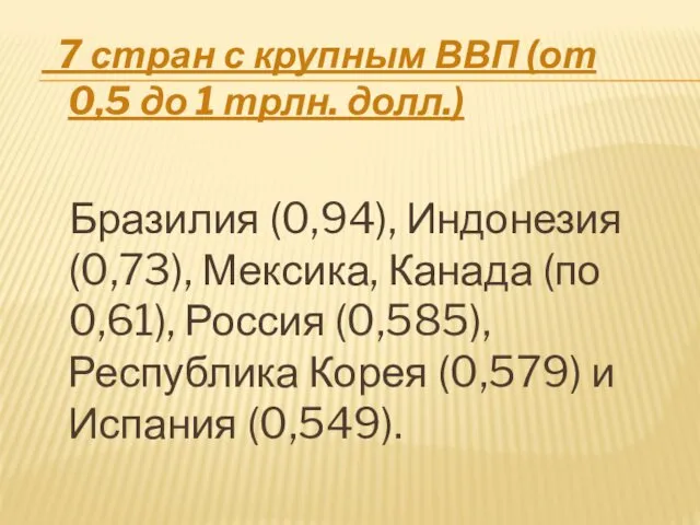 7 стран с крупным ВВП (от 0,5 до 1 трлн. долл.)