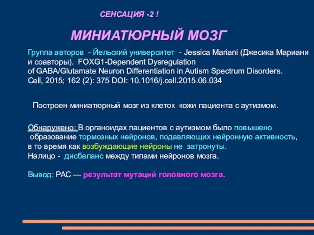 МИНИАТЮРНЫЙ МОЗГ Группа авторов - Йельский университет - Jessica Mariani (Джесика