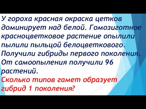 У гороха красная окраска цетков доминирует над белой. Гомозиготное красноцветковое растение