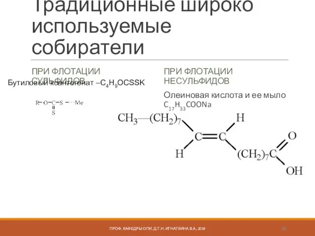 Традиционные широко используемые собиратели ПРИ ФЛОТАЦИИ СУЛЬФИДОВ ПРИ ФЛОТАЦИИ НЕСУЛЬФИДОВ Олеиновая