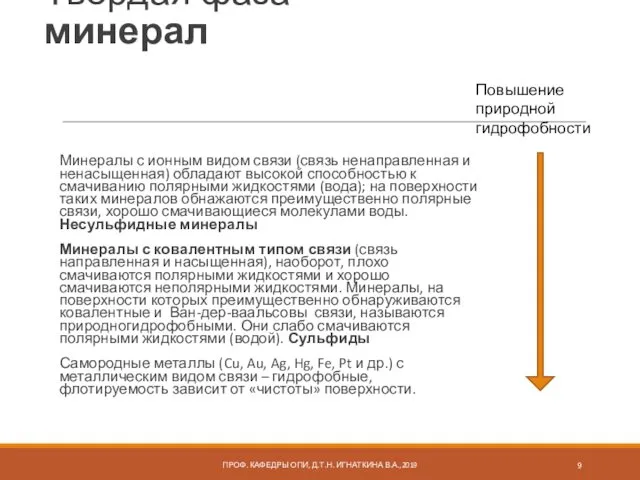 Твердая фаза - минерал Минералы с ионным видом связи (связь ненаправленная