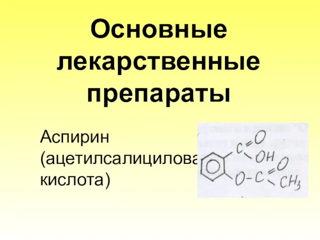 Основные лекарственные препараты Аспирин (ацетилсалициловая кислота)