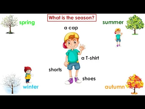 spring winter autumn summer a cap a T-shirt shorts shoes What is the season?