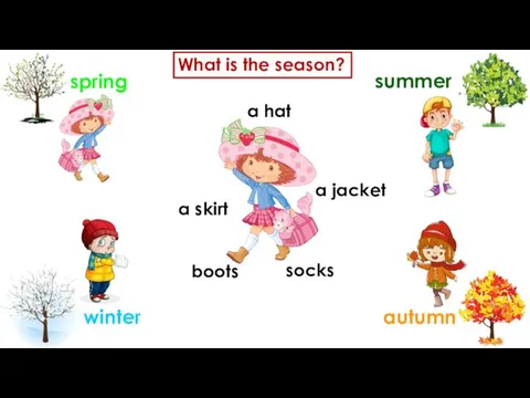 spring winter autumn summer a hat a jacket a skirt boots socks What is the season?