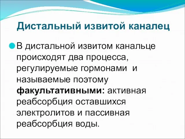 Дистальный извитой каналец В дистальной извитом канальце происходят два процесса, регулируемые