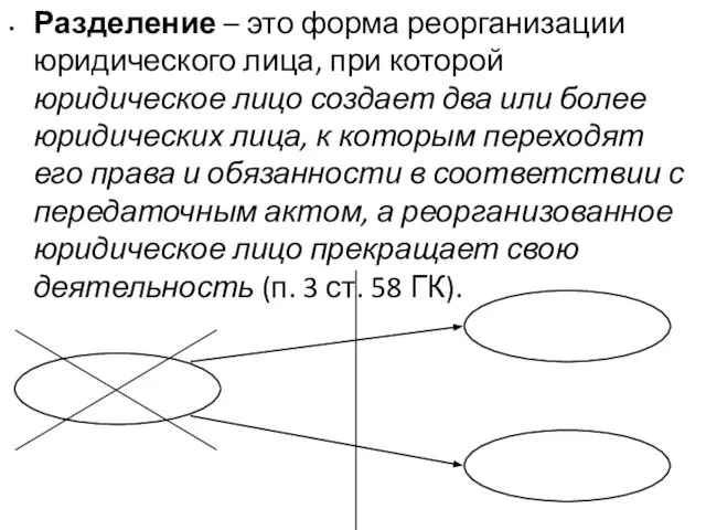 Разделение – это форма реорганизации юридического лица, при которой юридическое лицо