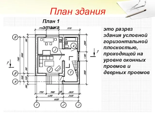 План здания это разрез здания условной горизонтальной плоскостью, проходящей на уровне