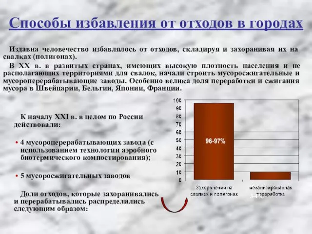 Способы избавления от отходов в городах Издавна человечество избавлялось от отходов,