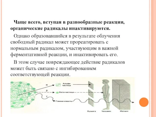 Чаще всего, вступая в разнообразные реакции, органические радикалы инактивируются. Однако образовавшийся