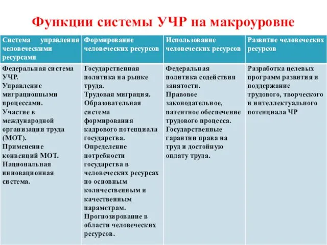 Функции системы УЧР на макроуровне