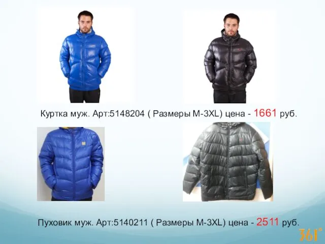 Куртка муж. Арт:5148204 ( Размеры М-3XL) цена - 1661 руб. Пуховик