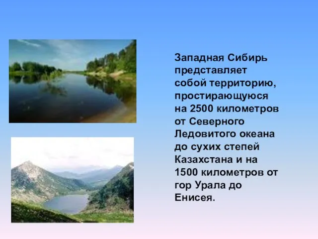 Западная Сибирь представляет собой территорию, простирающуюся на 2500 километров от Северного