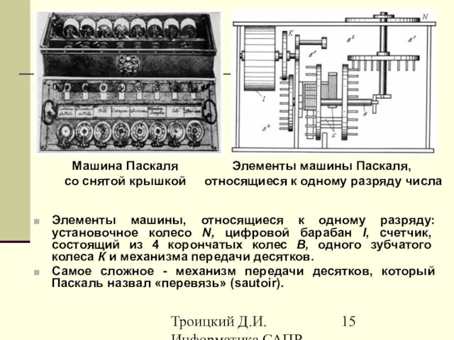 Троицкий Д.И. Информатика САПР 1 семестр Элементы машины, относящиеся к одному