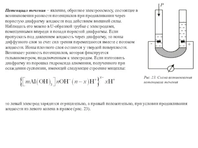 Рис. 23. Схема возникновения потенциала течения Потенциал течения − явление, обратное