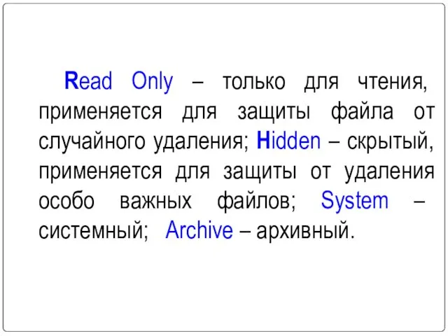 Read Only – только для чтения, применяется для защиты файла от