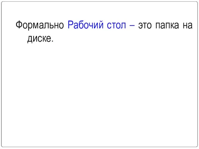 Формально Рабочий стол – это папка на диске.