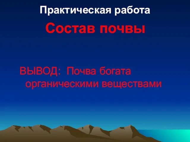 Практическая работа ВЫВОД: Почва богата органическими веществами Состав почвы