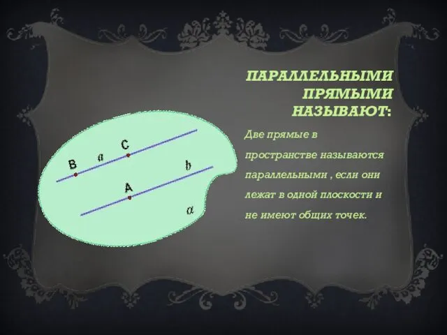 ПАРАЛЛЕЛЬНЫМИ ПРЯМЫМИ НАЗЫВАЮТ: Две прямые в пространстве называются параллельными , если