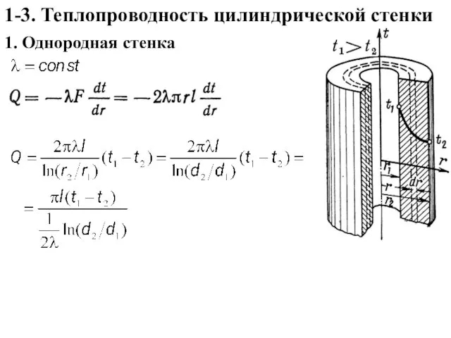 1-3. Теплопроводность цилиндрической стенки 1. Однородная стенка