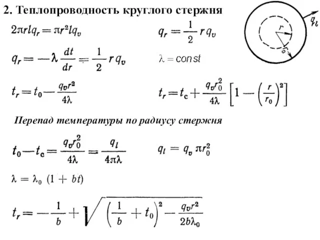 2. Теплопроводность круглого стержня Перепад температуры по радиусу стержня