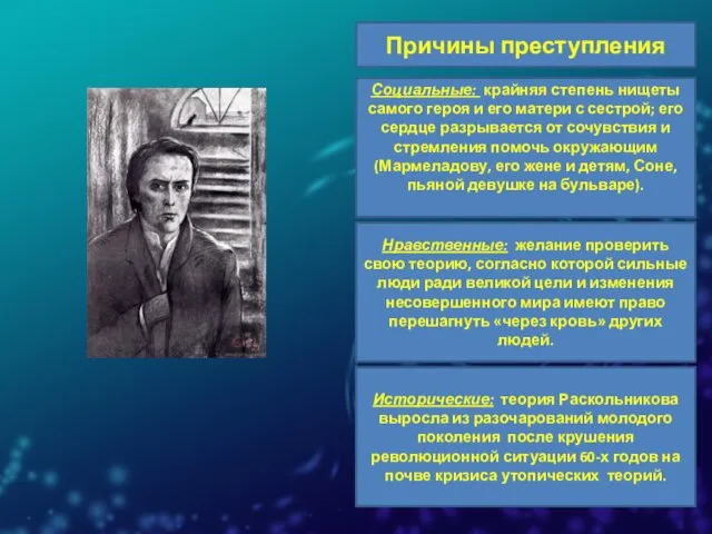 Причины преступления Социальные: крайняя степень нищеты самого героя и его матери