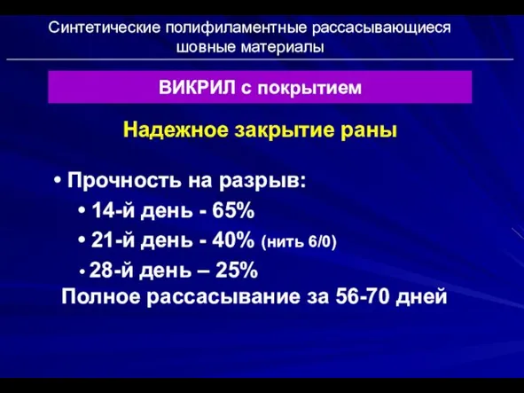 Синтетические полифиламентные рассасывающиеся шовные материалы ВИКРИЛ с покрытием Надежное закрытие раны