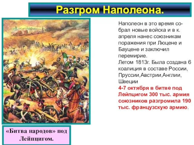 Разгром Наполеона. «Битва народов» под Лейпцигом. Наполеон в это время со-брал